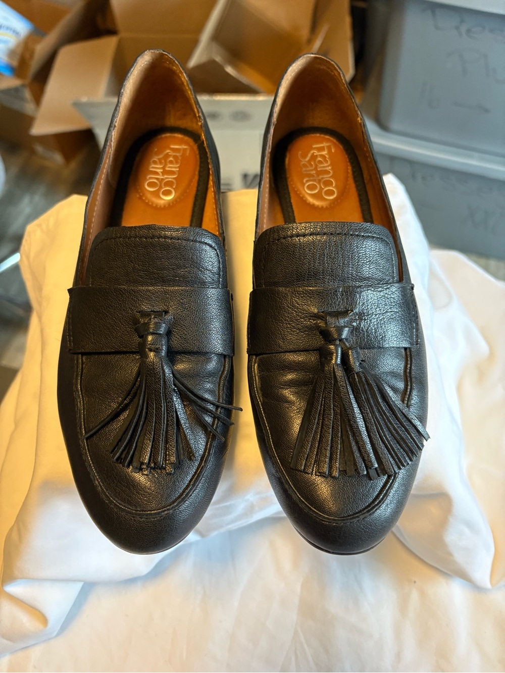 Franco Sarto Black Leather Tassel Loafers